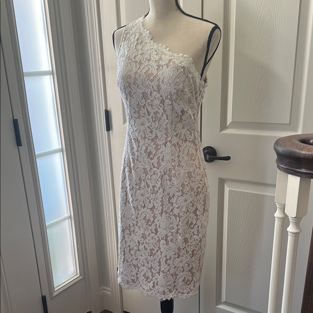 Eliza J Cream One Shoulder Sheath Dress for Weddings